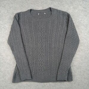 Amazon‎ Sweater Mens Large Gray 100% Cotton Cable Knit Crewneck Pullover Casual